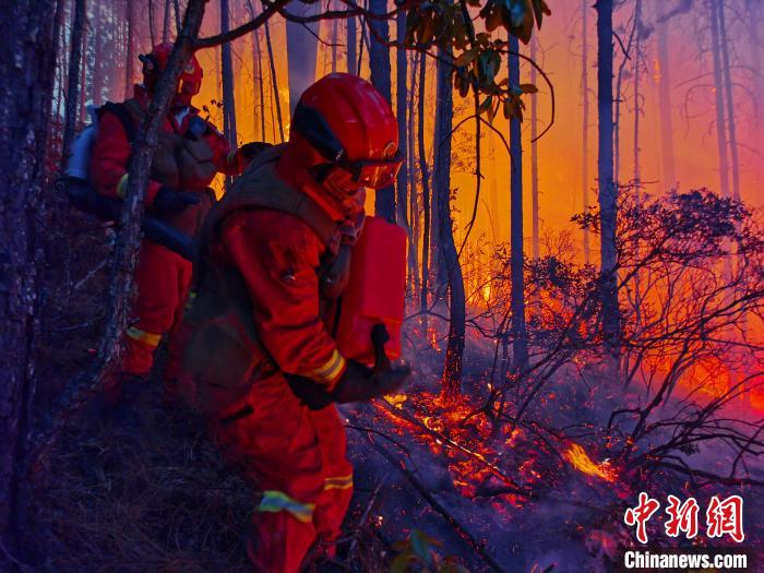 香格里拉火场西北线获控制351名森林消防待命增援