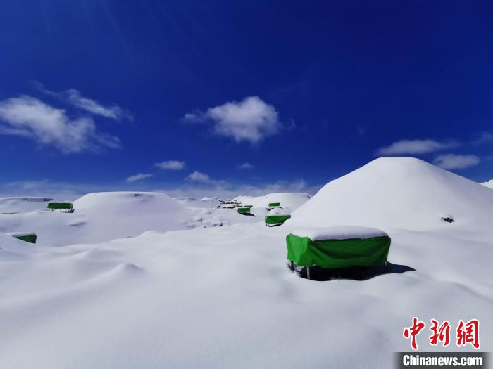 雪后的LHAASO一处探测器阵列。　中科院高能所 供图