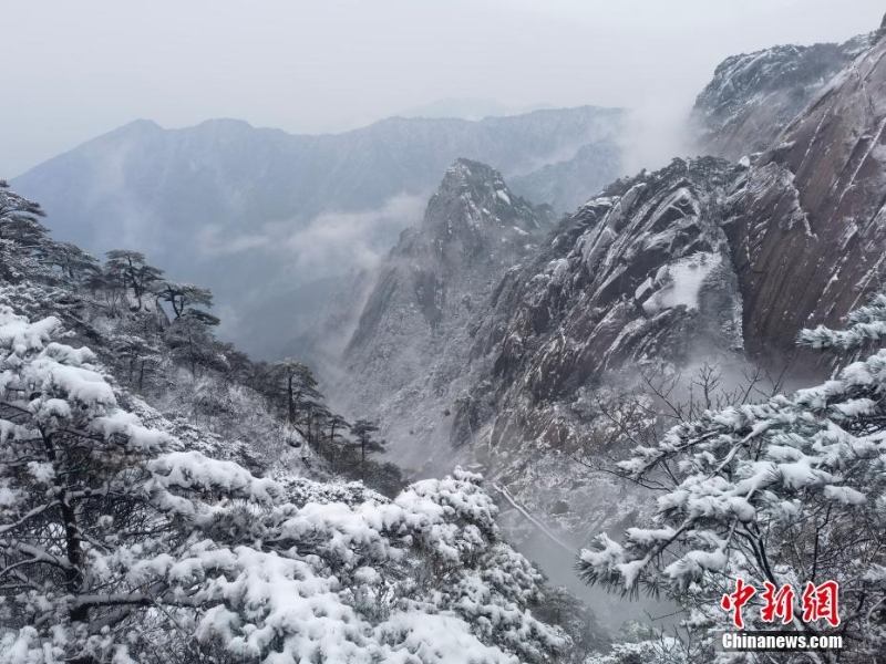 黄山迎来今冬首场降雪 银装素裹如仙境