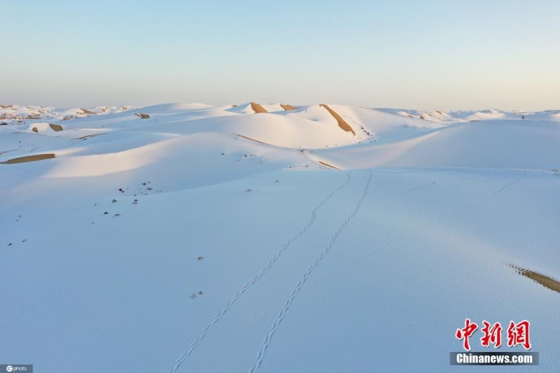 塔克拉玛干沙漠迎大雪 风景别具韵味