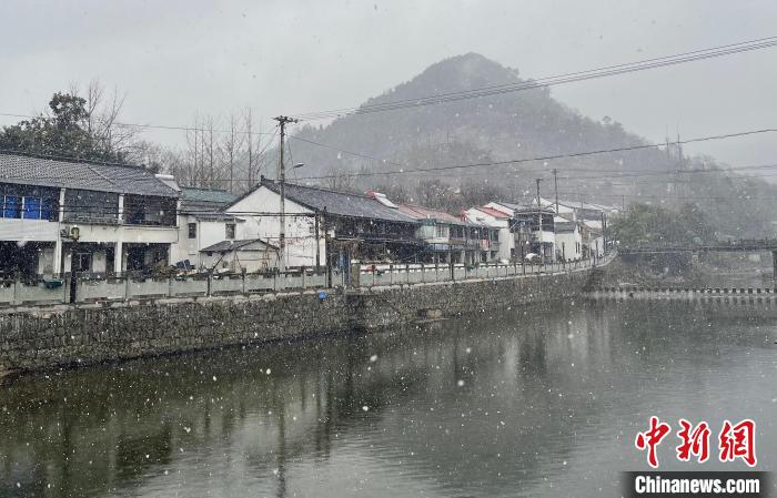 图为：宁波四明山雪花飘落。　卢皖娜(通讯员) 摄