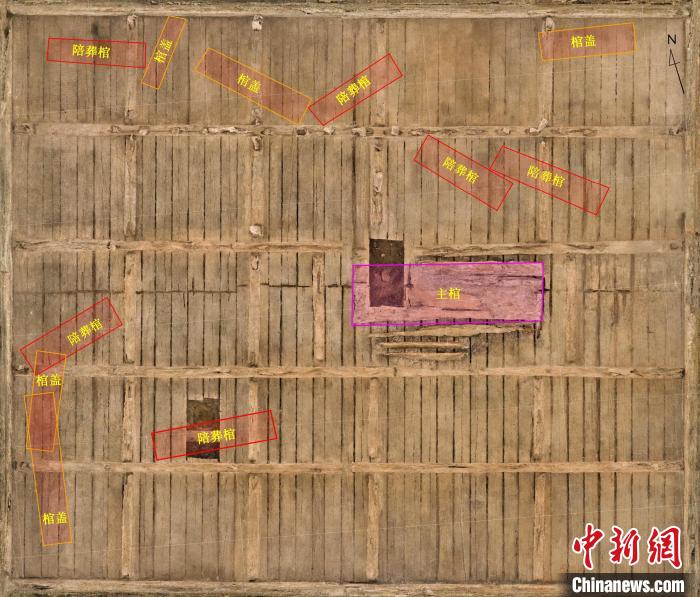 图为江西樟树国字山墓葬M1墓主棺及陪葬棺示意图。　江西省文物考古研究院 供图