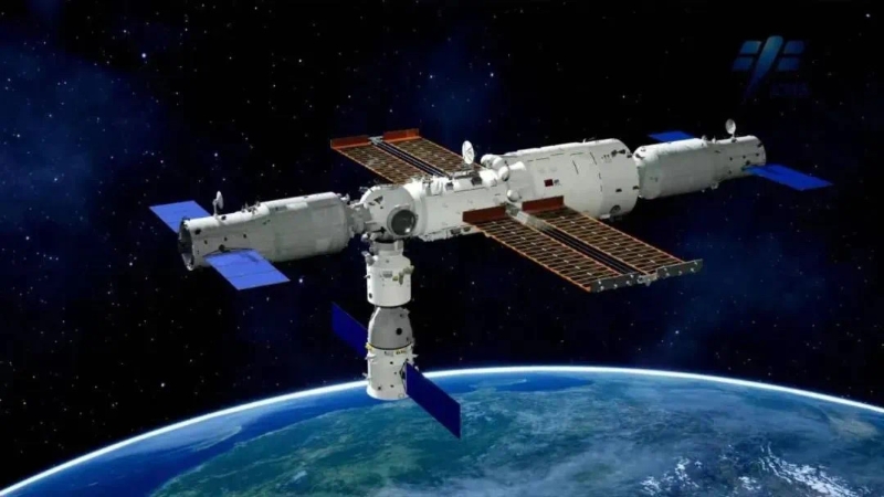 2021年10月16日，神舟十三号飞船成功对接于天和核心舱径向端口。（图源：中国空间技术研究院）