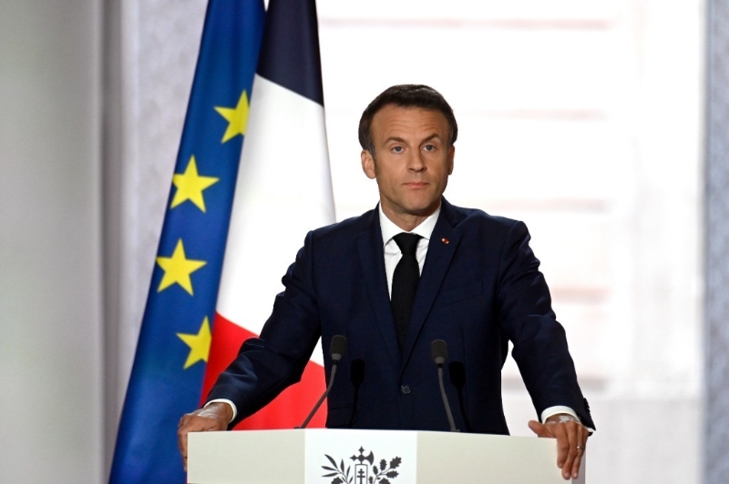 当地时间5月7日，在法国巴黎爱丽舍宫，法国总统马克龙在就职典礼上致辞。（图源：新华社）