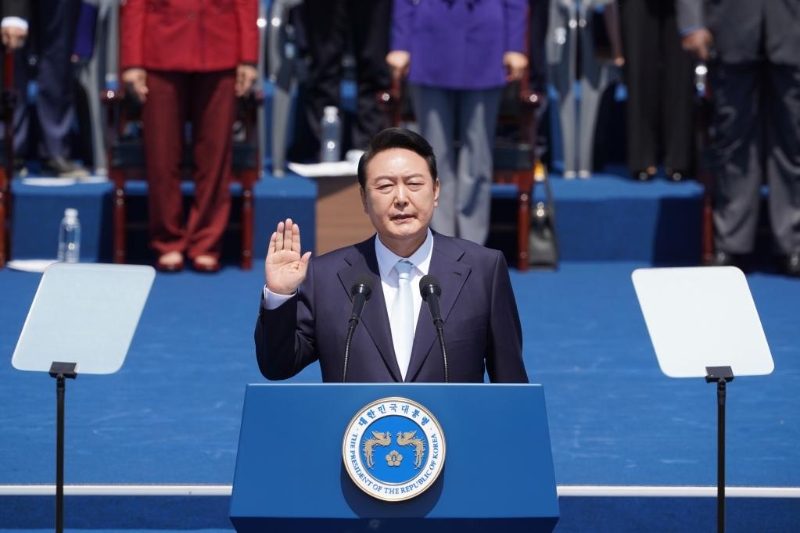 5月10日，在韩国首尔，尹锡悦出席总统宣誓就职仪式。（图源：新华社）