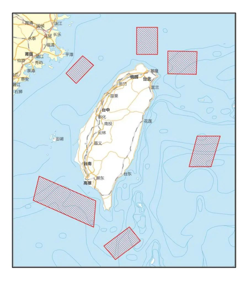 解放军在台岛周边的六处海空域进行重要军事演训行动。（图源：新华社）