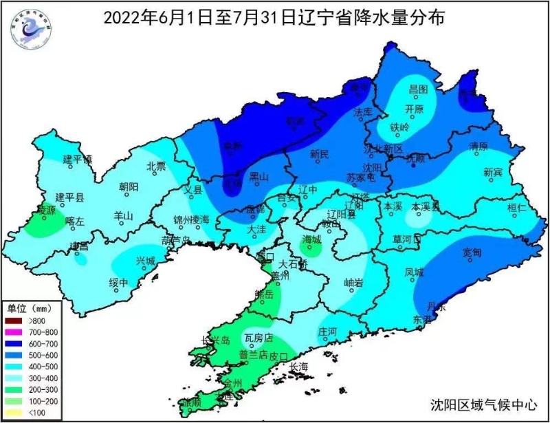 辽宁入汛以来降水分布