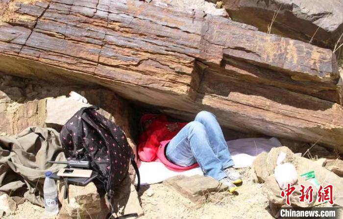 在西藏阿裏札達縣度日堅岩畫考古調查，困到一定能程度總能睡得著。　受訪者提供