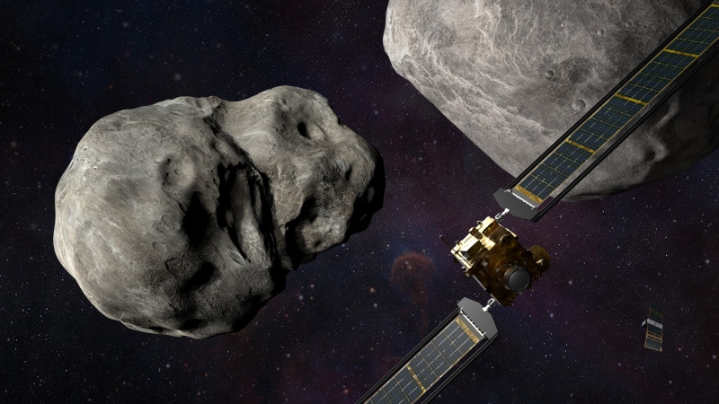 美国航天局“双小行星重定向测试”（DART）航天器26日撞击一颗近地小行星，以期改变小行星的运行轨道。（图源：美国航天局）