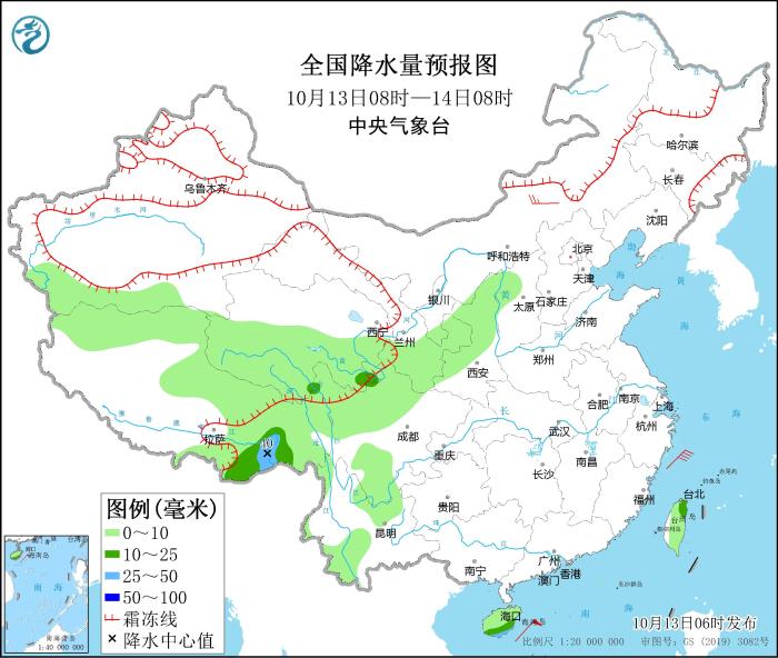 全国降水量预报图(10月13日08时-14日08时)