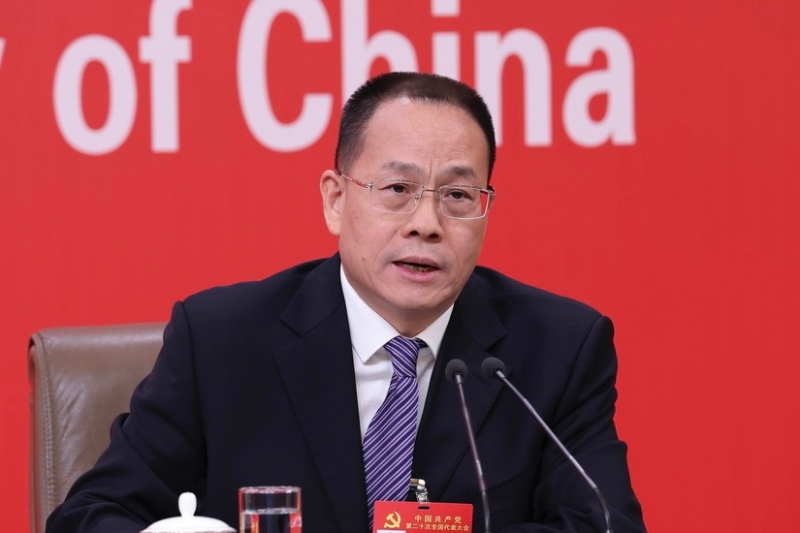 田培炎在记者招待会上。（图源：新华社） 