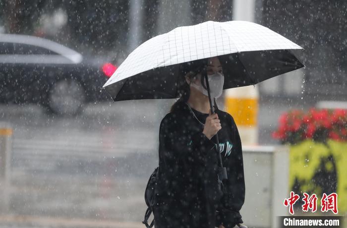 资料图：市民在下雨天出行。　 于海洋 　摄