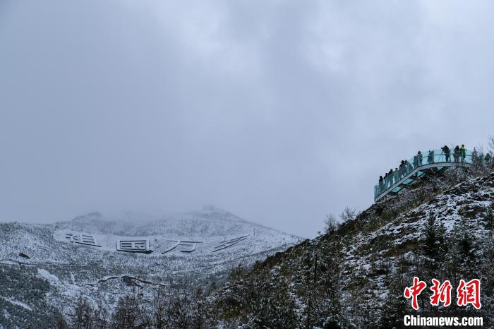 游客在拉萨南山公园观景台登高赏雪。　江飞波 摄