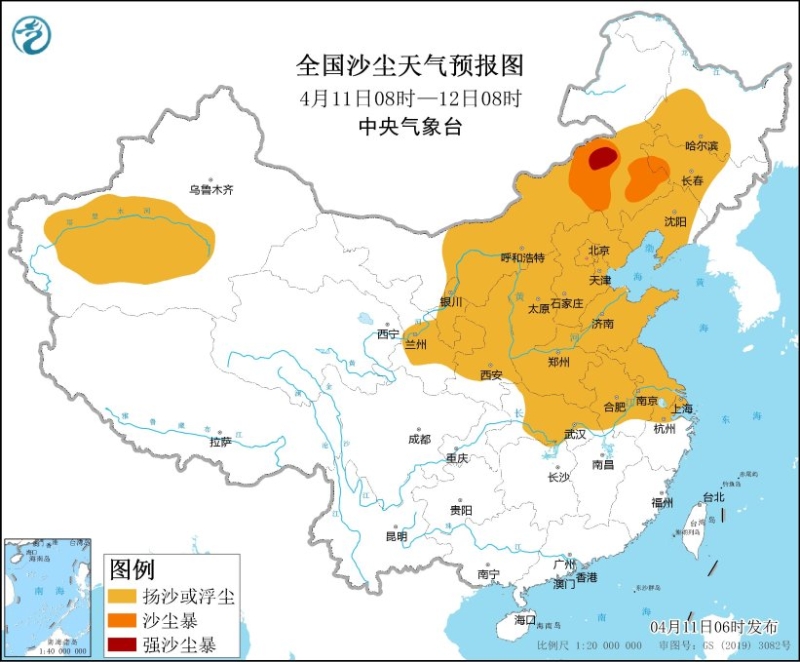 中间天气台不断宣告沙尘暴蓝色预警 18省份有扬沙浮尘天气