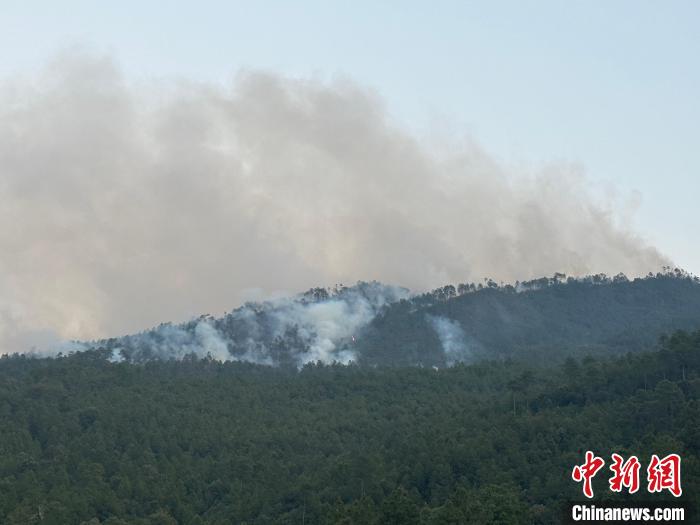 图为丽江玉龙塔城火势。　云南省森林消防总队供图