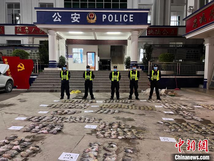 图为移民管理警察对鳄鱼爪清点标号。　邓敦宇 摄