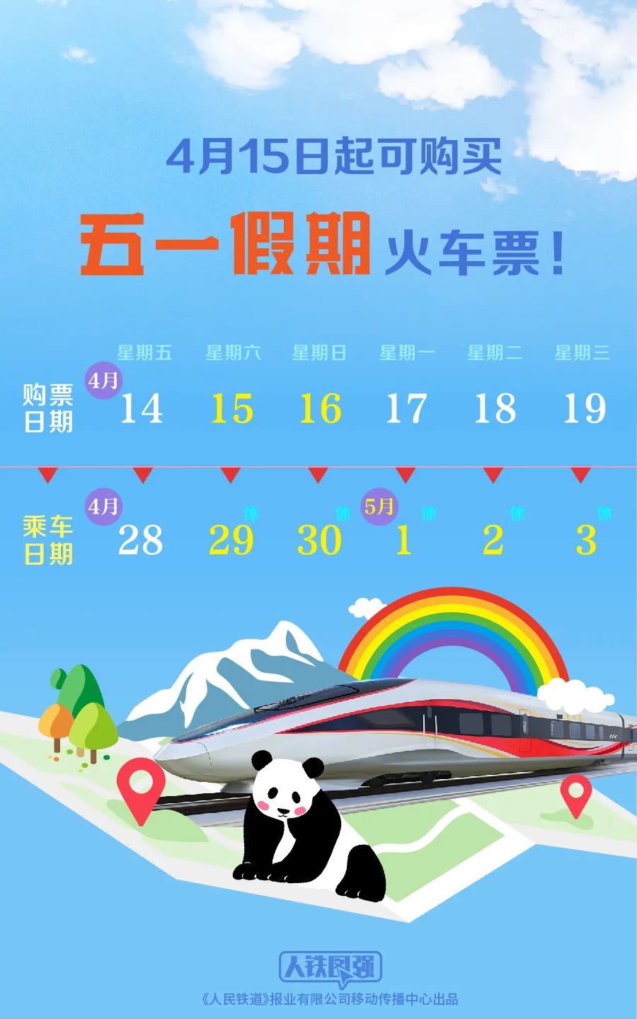 五一假期首日火车票15日起开售 回程票19日发售