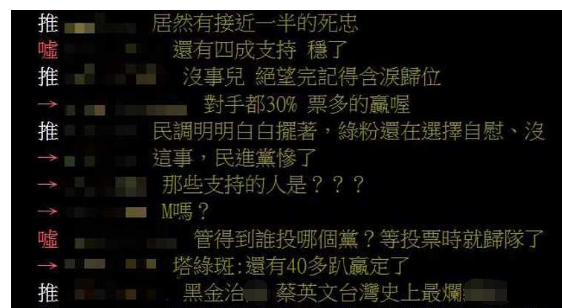 台湾网友对蔡英文民调留言