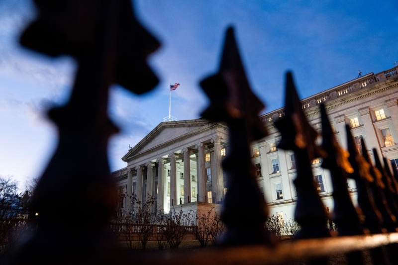这是1月20日在美国首都华盛顿拍摄的财政部大楼。（图源：新华社）