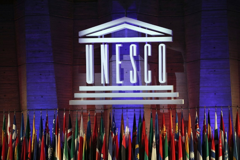 图为联合国教科文组织UNESCO的标志。（图源：美联社）