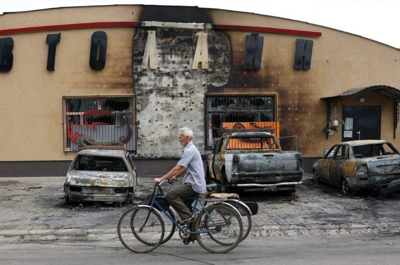 图为乌东顿涅茨克州的利曼市，当地曾被集束炸弹攻击。（图源：法新社）
