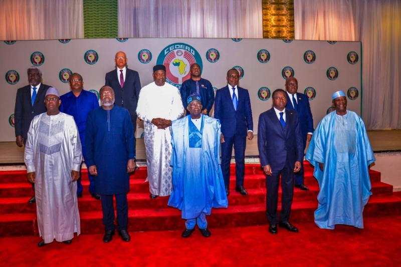 7月30日，在尼日利亚首都阿布贾，参加西非国家经济共同体（西共体）紧急会议的西非国家领导人合影。（图源：新华社）