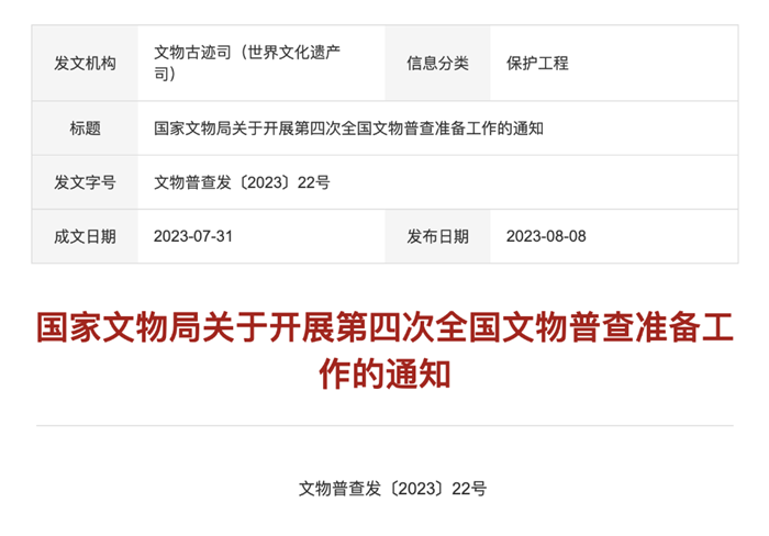 国家文物全副署第四次天下文物普查豫备使命