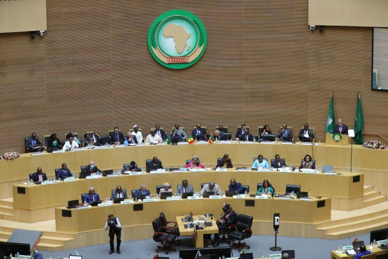 这是2月18日在埃塞俄比亚亚的斯亚贝巴拍摄的非洲联盟第36届首脑会议现场。（图源：新华网）