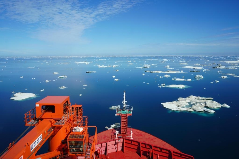 这是7月25日从“雪龙2”号极地科考破冰船驾驶台拍摄的景色。（图源：新华社）
