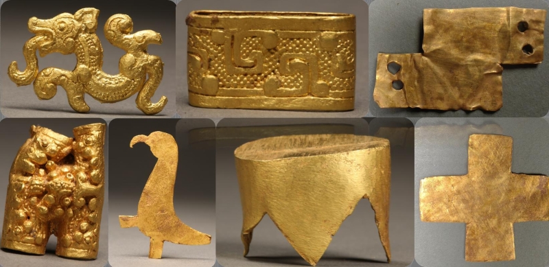 下站遗址出土的金质车马器及饰件。（图源：国家文物局）