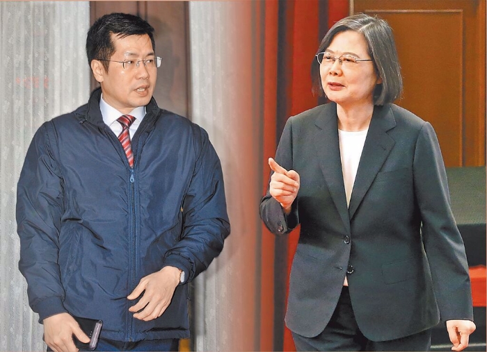 民进党民代罗致政(左)与台湾地区领导人蔡英文(右)。（图源：台湾“中时新闻网”）
