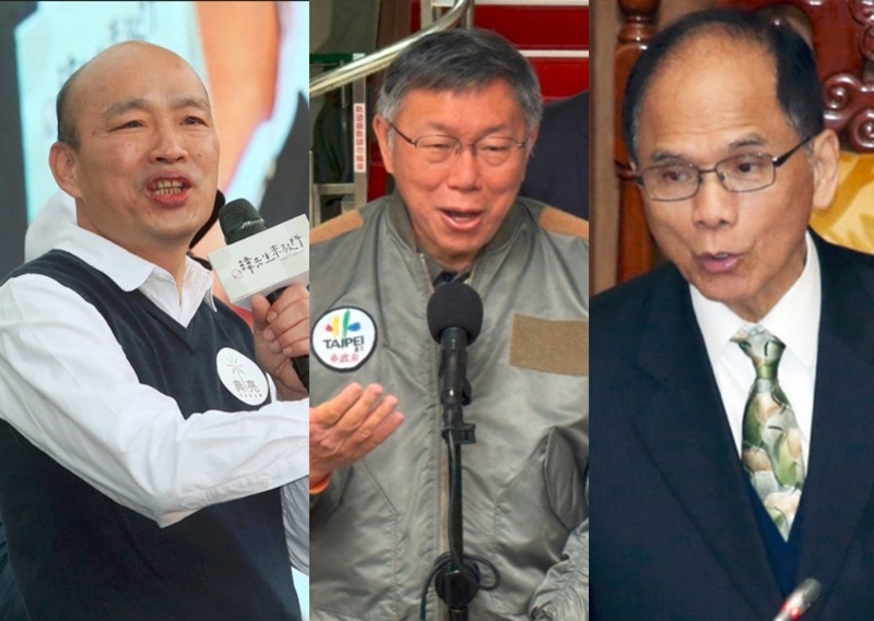 韩国瑜(左)、游锡堃(右)蓝绿阵营争立院龙头，民众党主席柯文哲(中)的意向成为关键。（合成图／示意图／资料照）