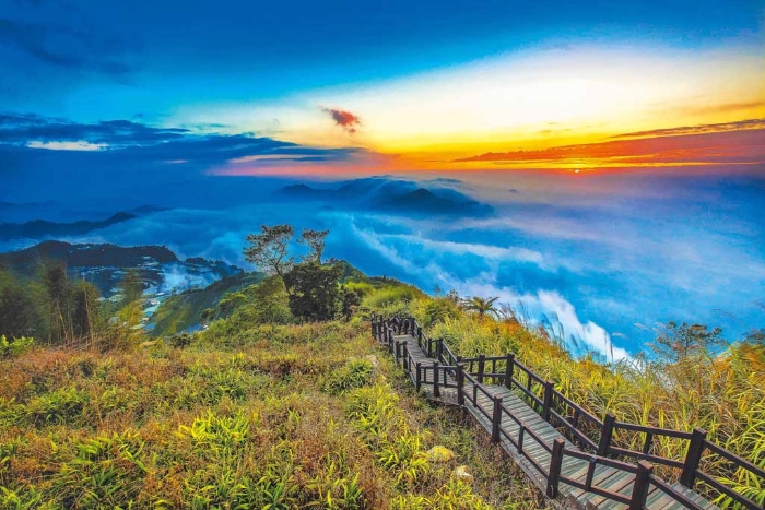 「二延平步道」以夕照、雲海、茶園融合絕美大景廣為人知，是攝影玩家取景祕境。（圖／阿里山國家風景區管理處提供）


