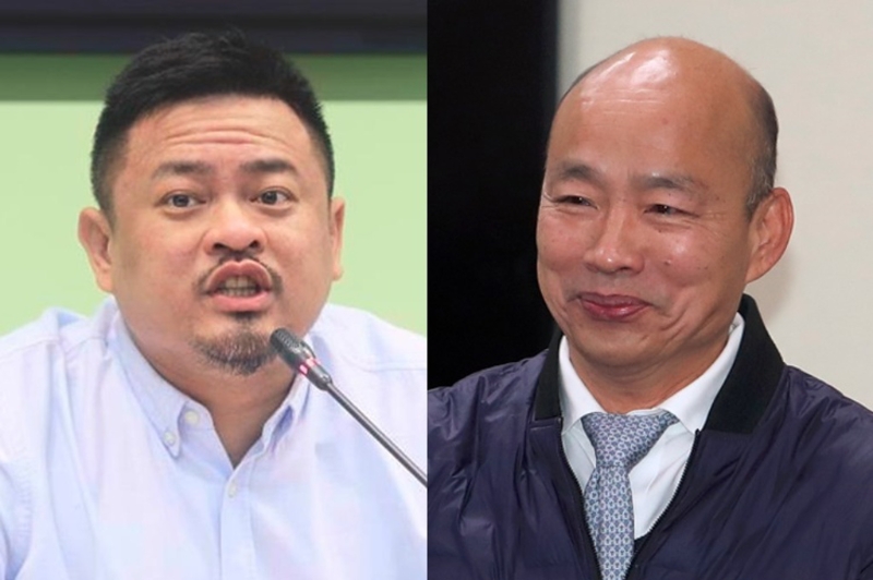 民进党洪申翰(左)等几位绿营民代抗议韩国瑜(右)没收质询，但遭台立法机构议事处还原时间序打脸。(合成图 张铠乙、刘宗龙摄) 图片来源：台湾“中时新闻网”