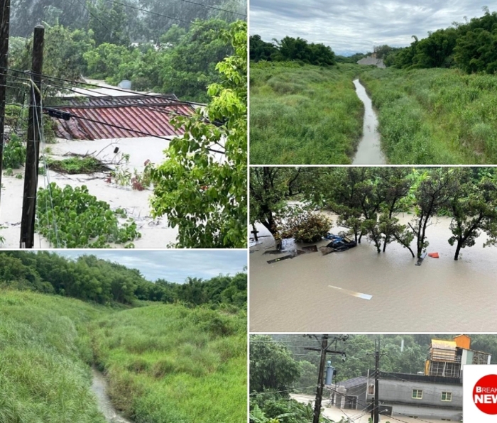 高雄市田寮区淹水灾情惨重，房子几乎快被灭顶